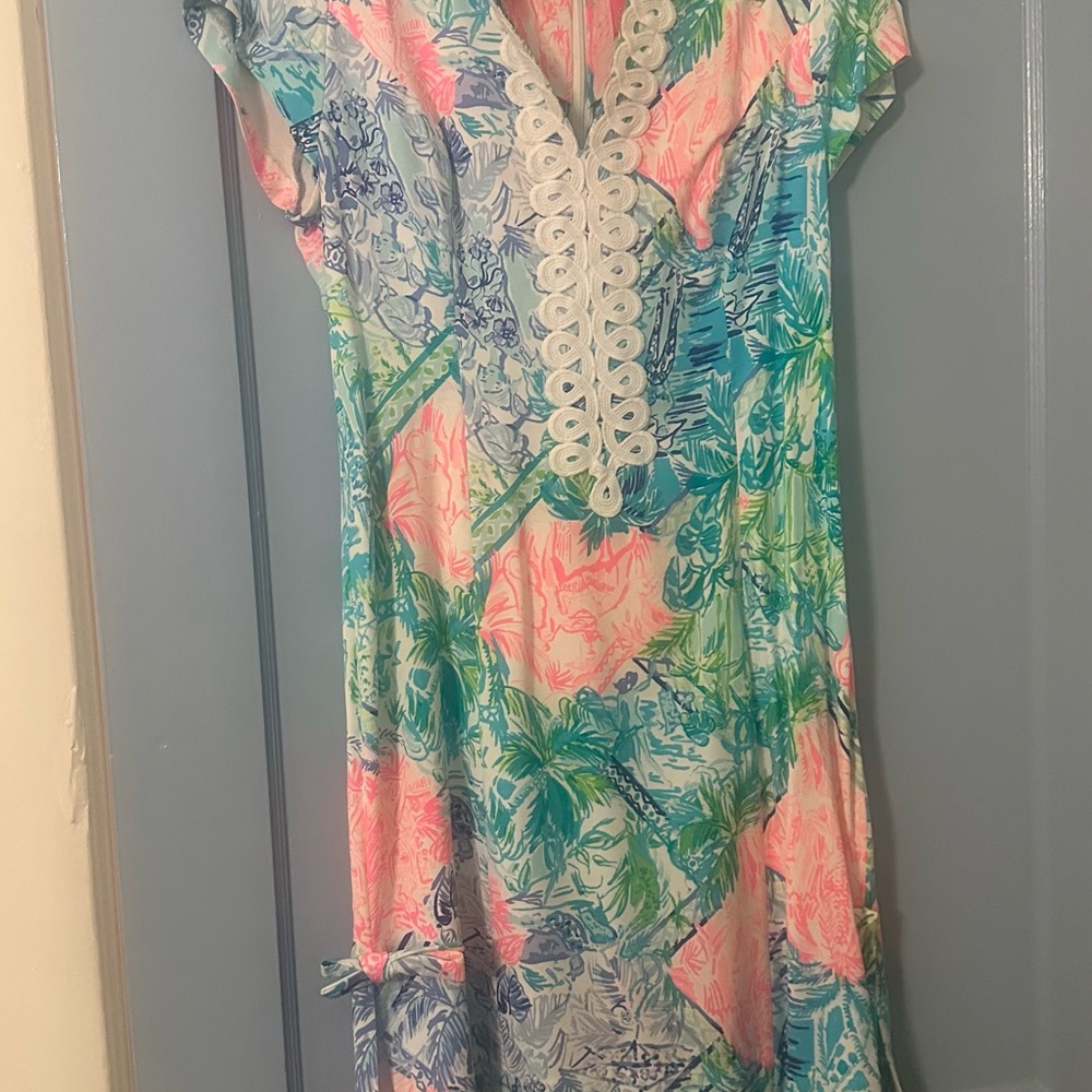 Colorful Floral Dress with Lace Trim Sz 10